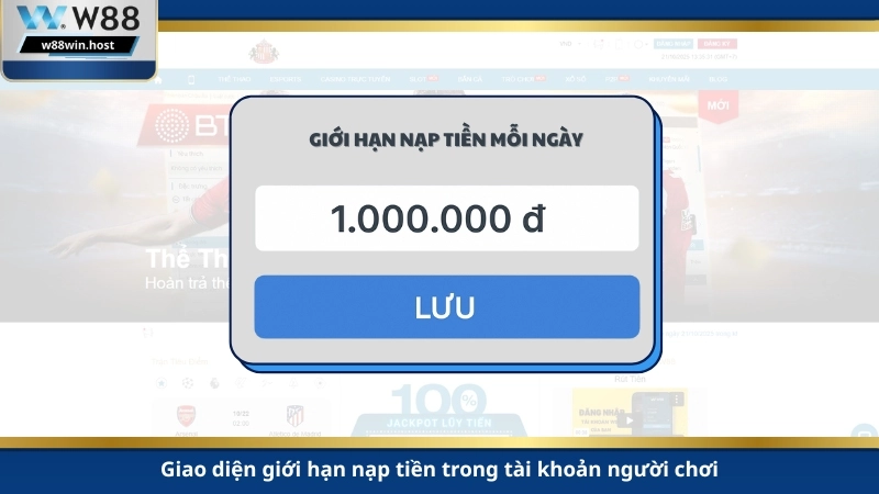 Giao diện giới hạn nạp tiền trong tài khoản người chơi.
